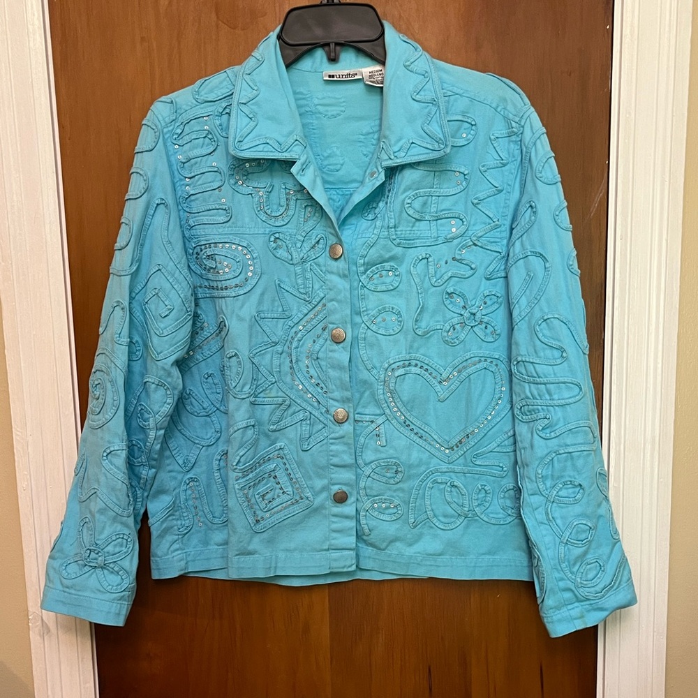 Vintage Units Turquoise Embroidered and sequin Jacket M